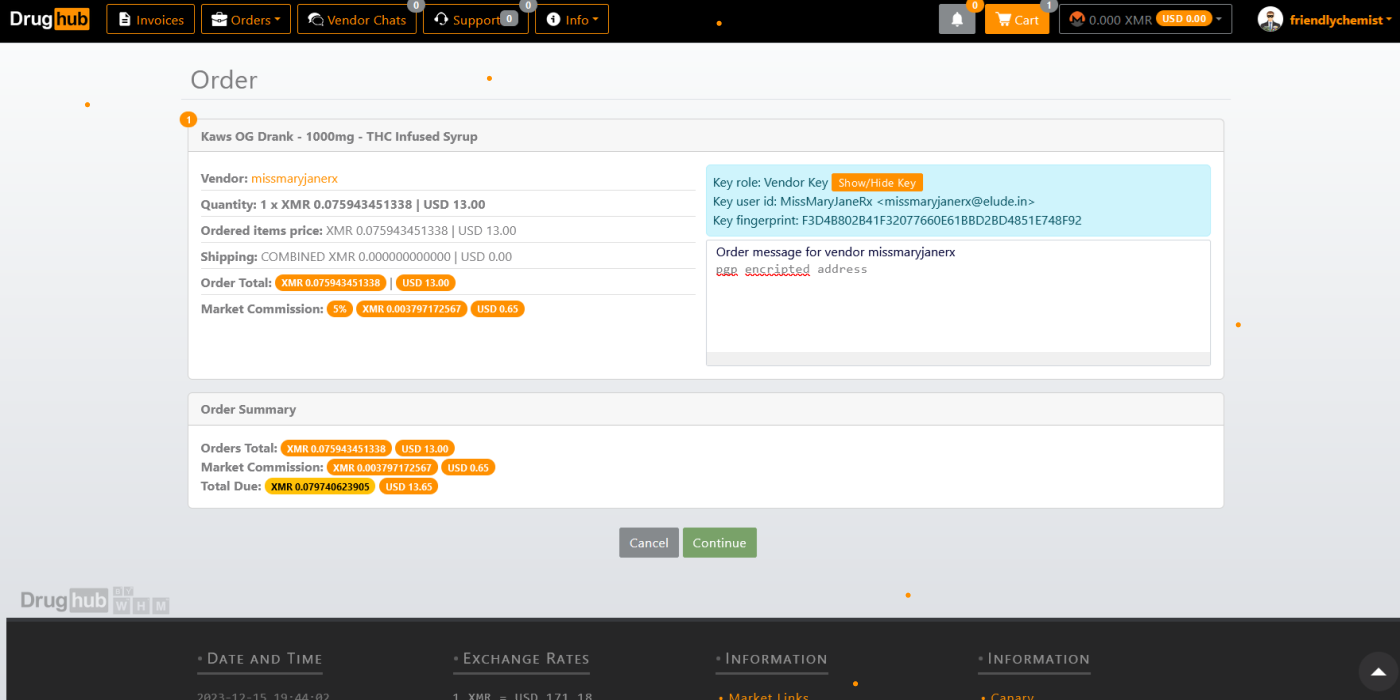 Drug Hub Market buying interface