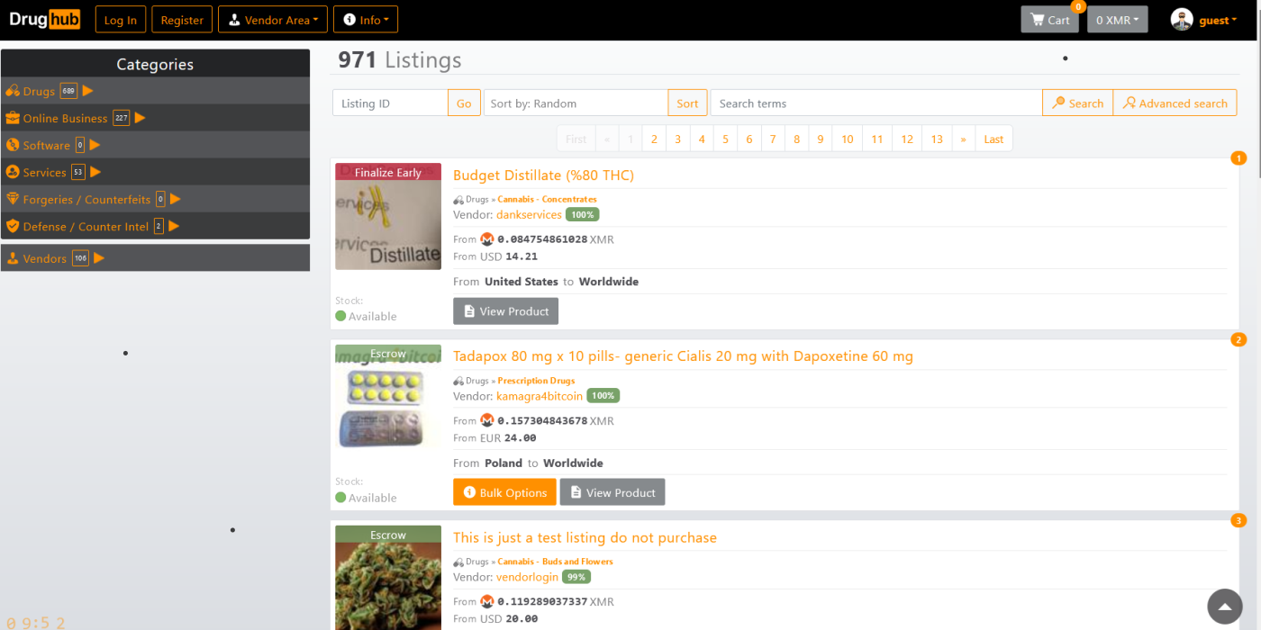 Drug Hub Market vendor dashboard